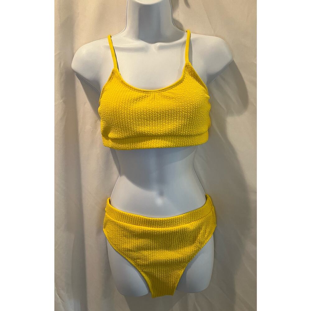 Yellow Bikini - Textured Stripe - NWOT - Size M